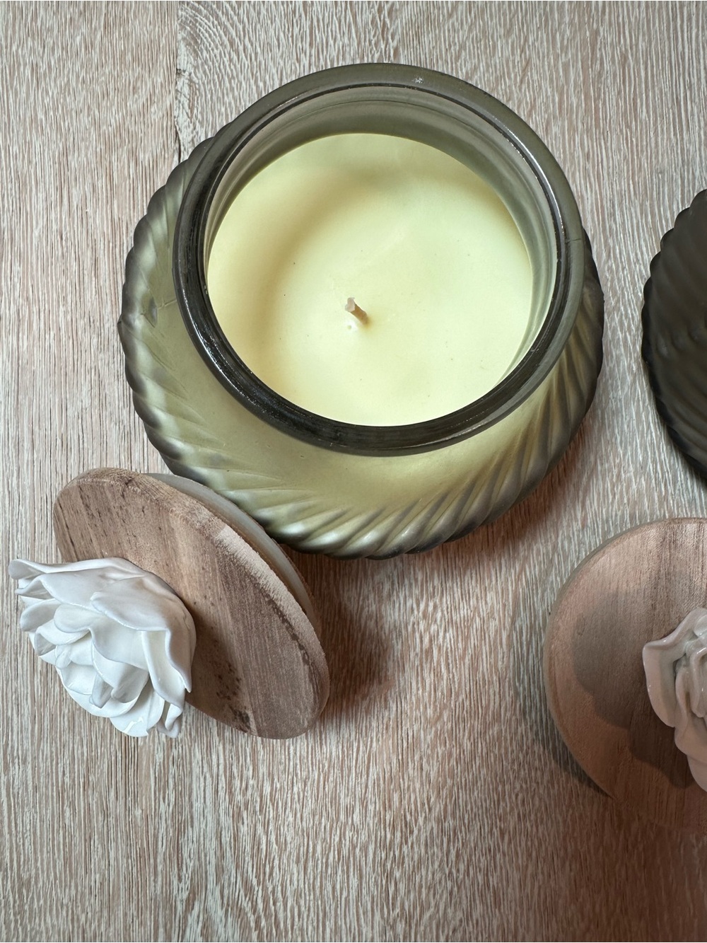Water Lily Glass Jar Candle with White Floral Lid - Set of 2 - Picture 8 of 9